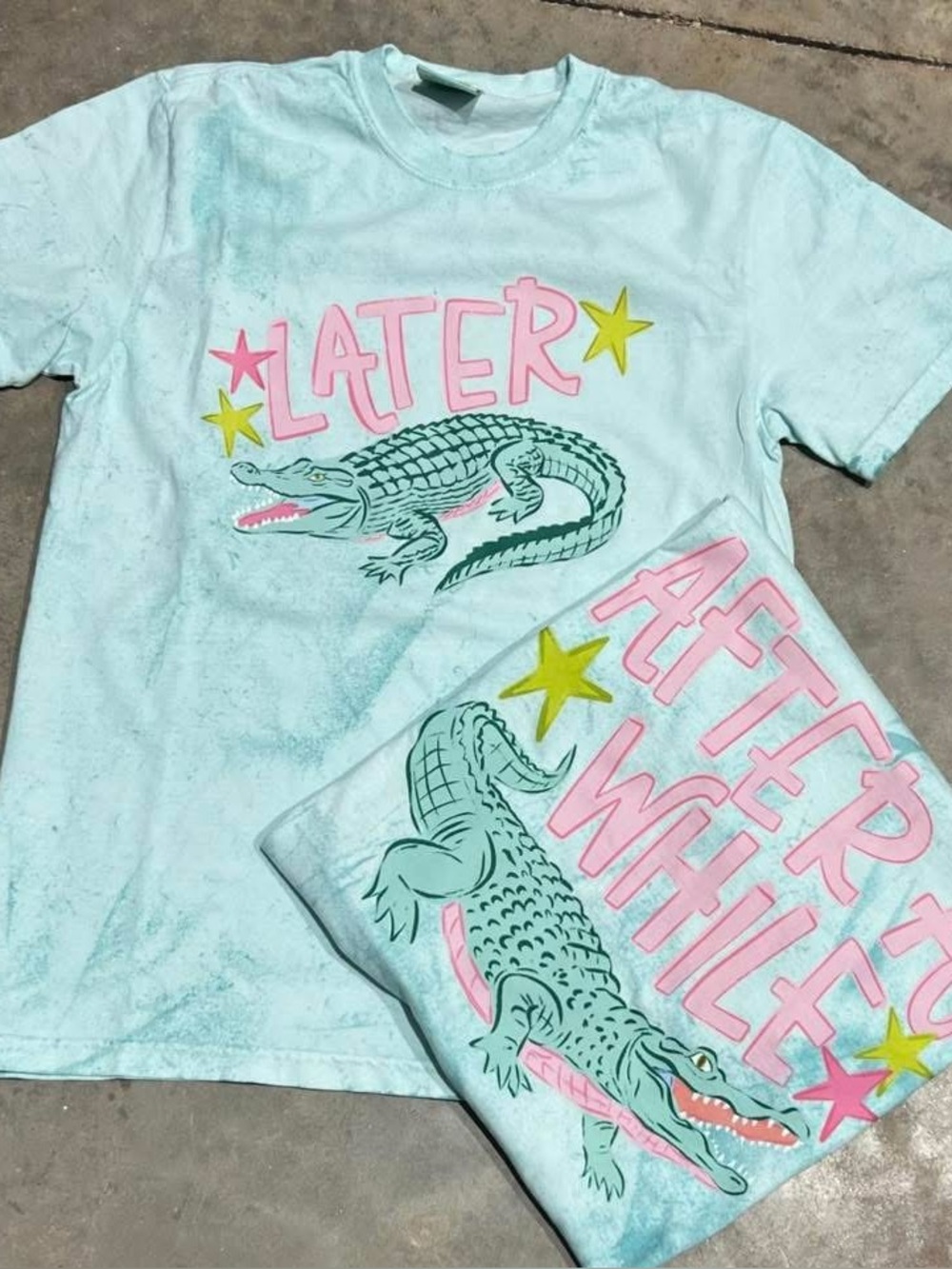 Later After While Graphic Tee - Mint with Pink & Green Crocodile Small-XL